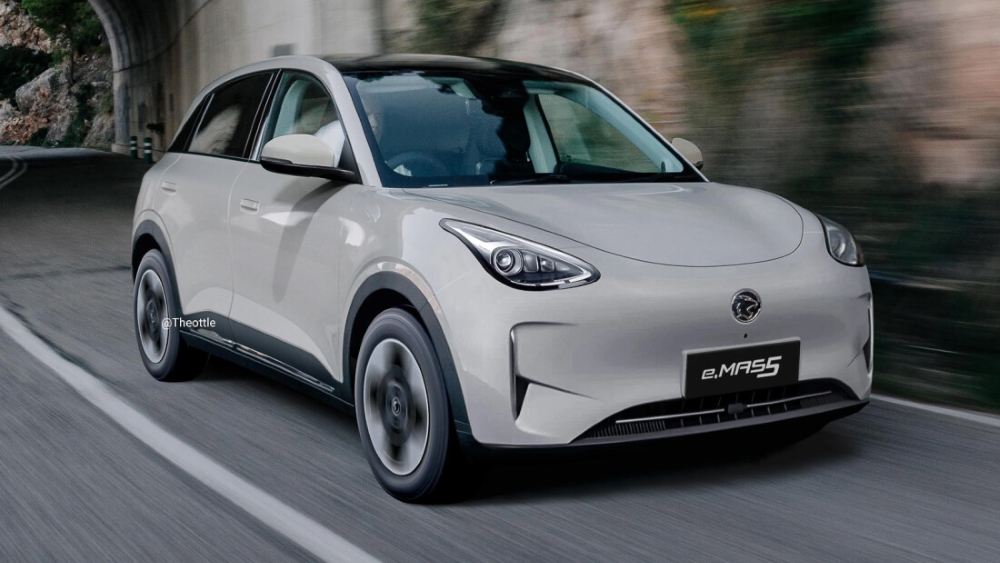 Proton e.MAS 5 электр кроссовері бүйірінен және алдыңғы жағынан